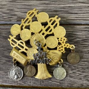Elegant Gold Money Tree Brooch
